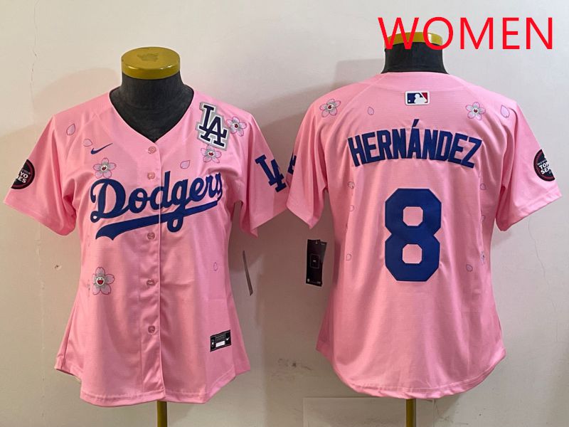 Women Los Angeles Dodgers #8 Hernandez Pink Sakura Edition 2025 Nike MLB Jersey style 5